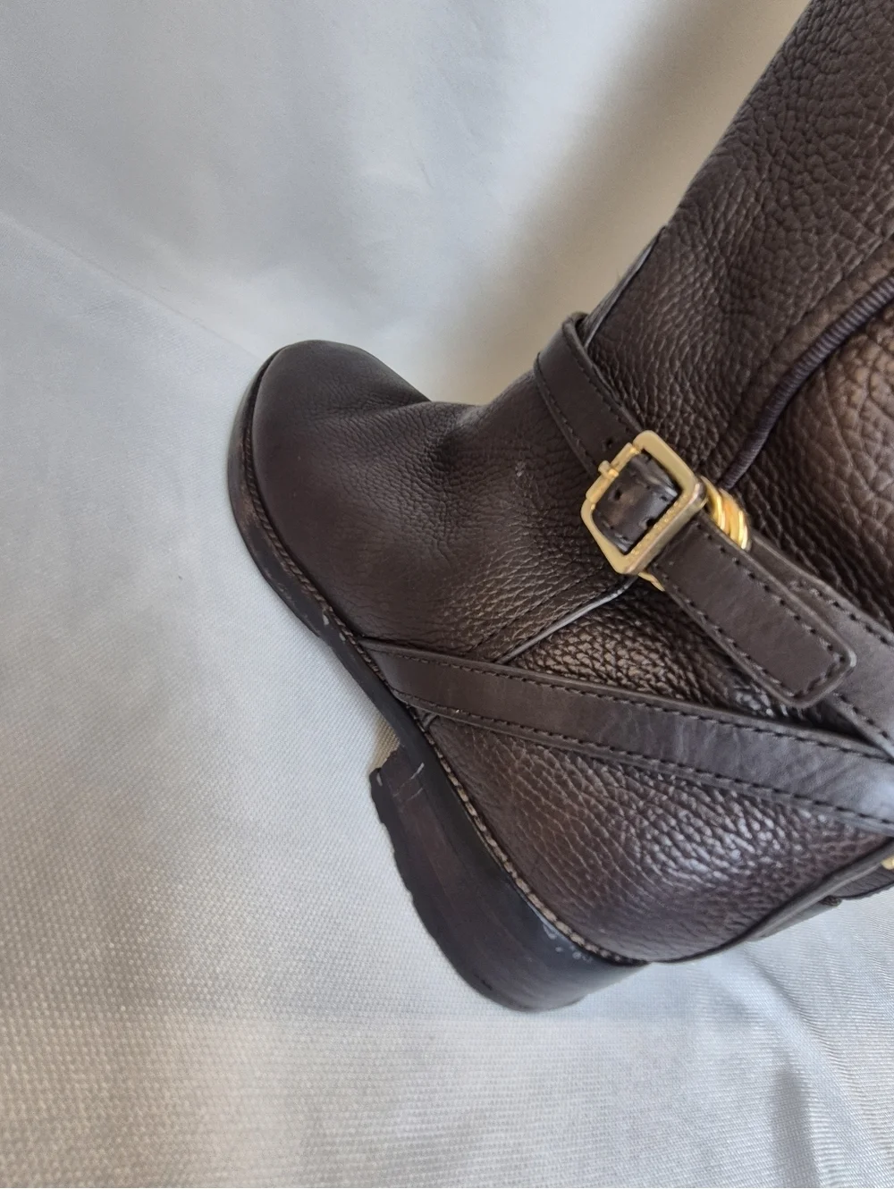 Tory Burch Teresa Women's 9M Riding Boots Brown Pebbled Leather Gold Ligo Buckle
